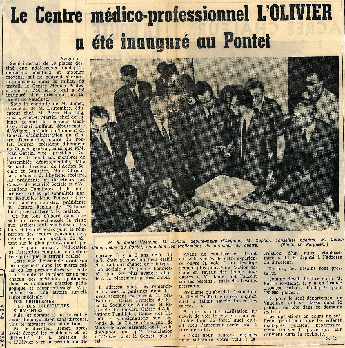 Article 1 Inauguration CMPRO Olivier (Juin 1966)